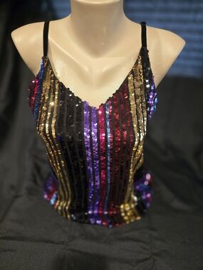 INC International Concepts Black & Gold Multicolor Sequin Camisole